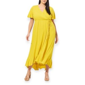 TORRID | Maxi Rayon Slub Surplice Wrap Dress in Golden Yellow